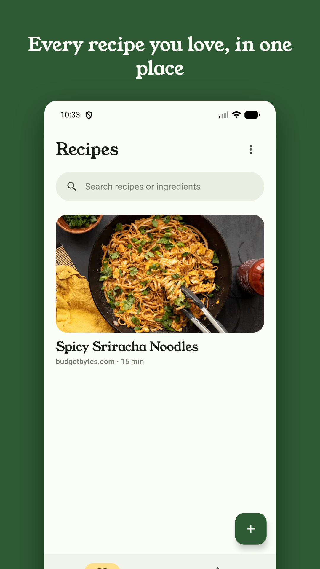 Sorrel's recipe library screen on an Android phone